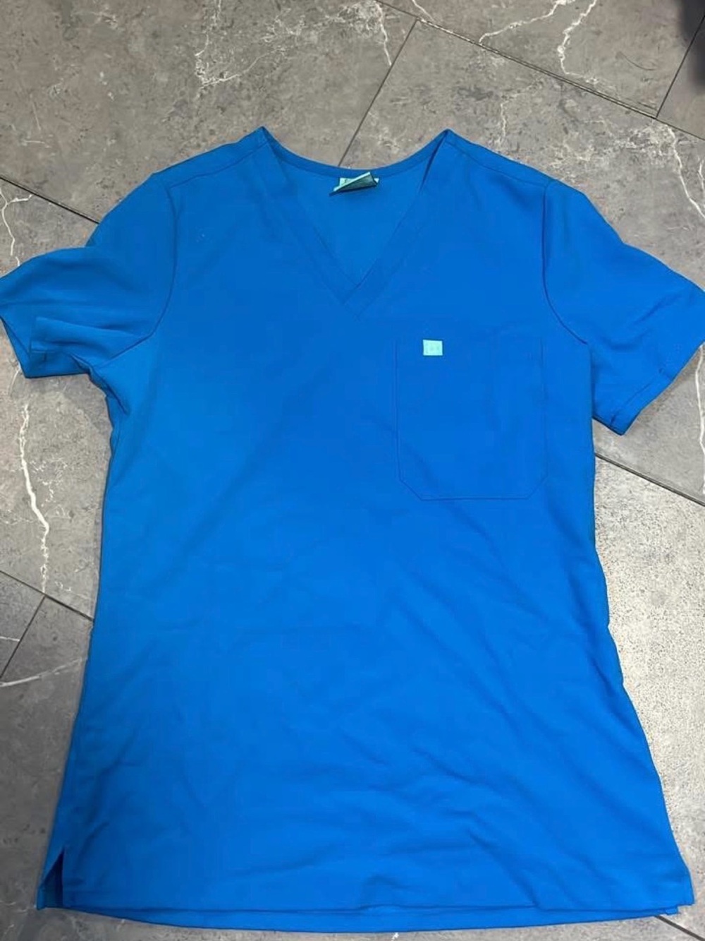 Bright Royal Blue V-Neck Scrub Top with Chest Pocket with the matching pants